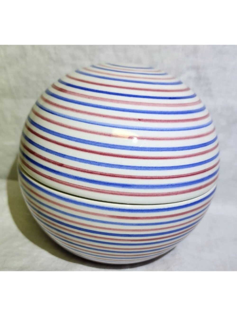 Vintage MCM Raymor Bitossi Ceramic Sphere Lidded Orb Red White Blue - Picture 9 of 9